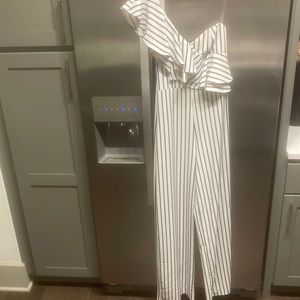 Long black and white striped romper, worn once
